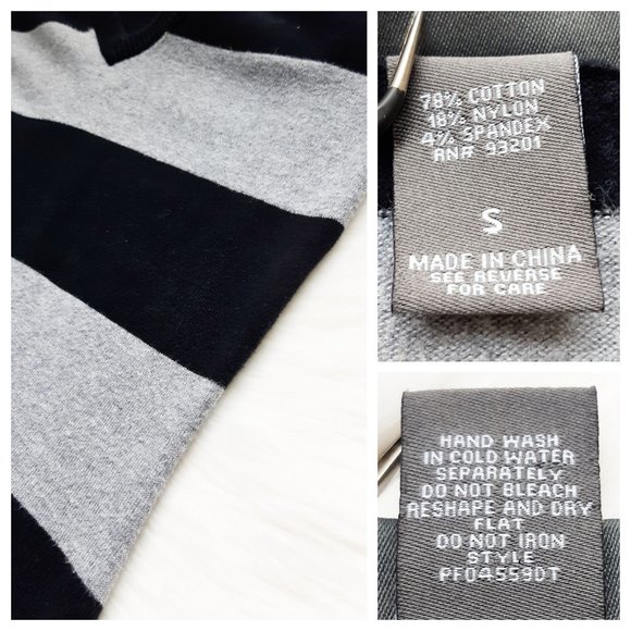 Dots Striped Tuinc Sweater Gray and Black Wide Stripe V Neck Cuffed Crop Sleeve - Picture 6 of 8